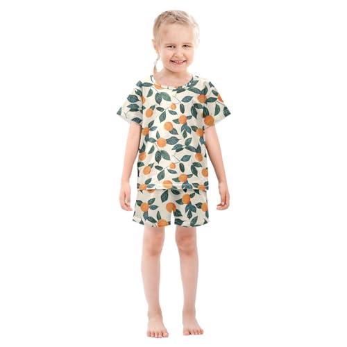 ALAZA Orange Green Leaves Pajamas Short Sleeve 2 Piece Sleepwear Top and Bottom Pajama Set Unisex3