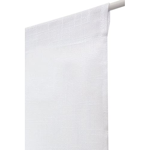 RideauDiscount Paire de Vitrages 60 x 180 cm Passe Tringle Effet Lin Petite Trame Uni Blancs
