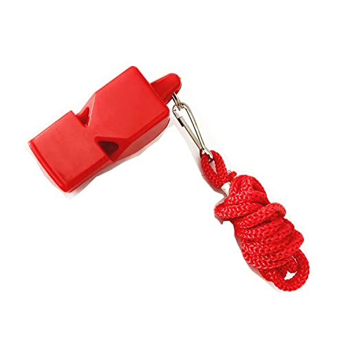TEKEFT Sifflet de sécurité rouge avec cordon, son fort et net, sifflet en plastique, idéal pour les sauveteurs, l'autodéfense et les situations d'urgence (rouge, 1 pièce) Cover