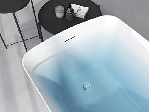 Mokleba 47" Lucite Acrylic Freestanding Bathtub，Square Shape Janpanese Soaking Tub With Seat Desgin,Toe-Tap Chrome Right Drain, Slotted Overflow, Cupc Certified,Glossy White #TOP6