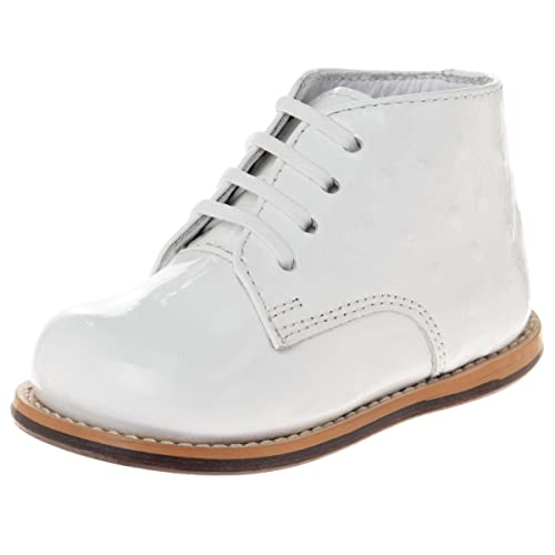 Josmo Sturdy 100% Patent Leather Baby Walking Shoes In White With Firm Sole For Support Size 6 #TOP19