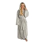 OHS Dressing Gown Teddy Marl, Super Soft Warm Hooded Full Length Ladies Dressing Gowns with Pockets Oversized Bathrobe Women Adult Loungewear & Sleepwear, Charcoal Grey - One Size