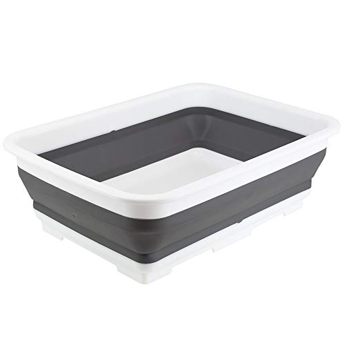 Michael Graves Design Pop Up Collapsible White Plastic And Grey Silicone Dish Pan For Dish Storage Or Drying (One Compartment) #TOP13