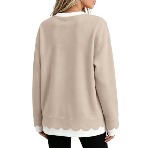 Crewneck Sweatshirts Women Cute Y2k 2 in 1 Scalloped Oversized Sweatshirt - image 5
