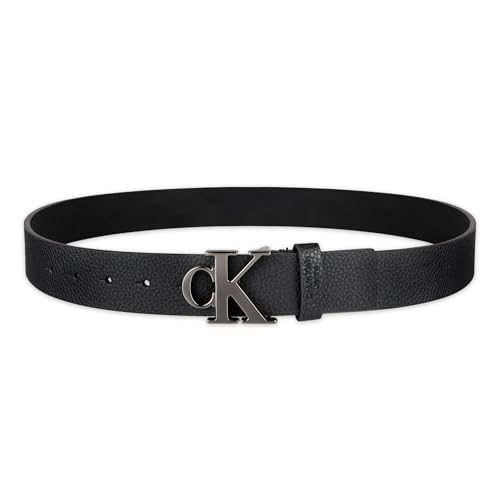 Calvin Klein Men’s CK Monogram Cut Out Buckle Belt – Casual Belt for Jeans & Everyday Wear