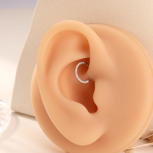 Image of PEAKLINK 16G 18G 316L Stainless Steel CZ /OPAL Septum Piercing Septum Clicker Ring Hinged Nose Ring Daith Earrings Conch Piercing Jewelry Helix Cartilage Tragus Lobe Belly Hoop Earring