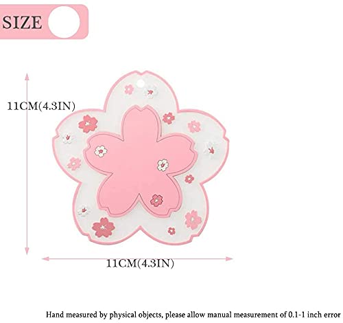 Sakura Coasters Set of 4 Kawaii Cup Mat Anti-Skid Pot Bowl Pad Placemats PVC Cherry Blossom Coaster for Drinks Coffee Table Cute Room Home Kitchen Decor Kawaii Desk Accessories(4.3in)
