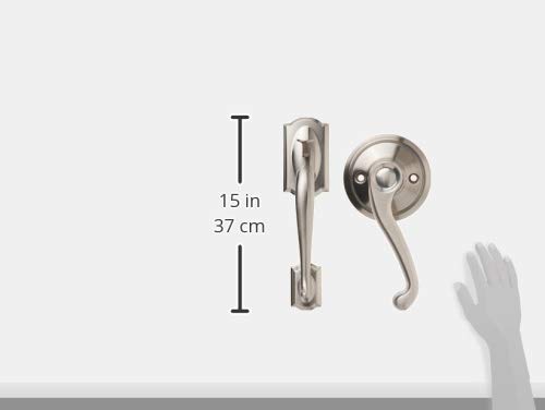Image of Schlage FE285 CAM 619 FLA LH Camelot Front Entry Handleset with Left-Handed Flair Lever, Lower Half Grip, Satin Nickel