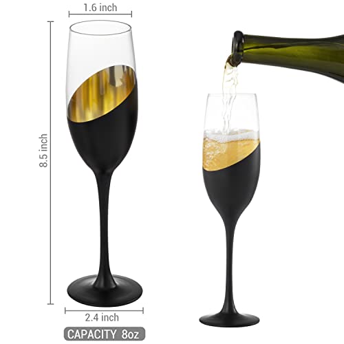 Mygift Modern Stemmed Champagne Flute Glasses Set Of 6 With Matte Black And Gold Plated Design, Toasting Glass Party And Wedding Wine Glass, 8 Oz #TOP5