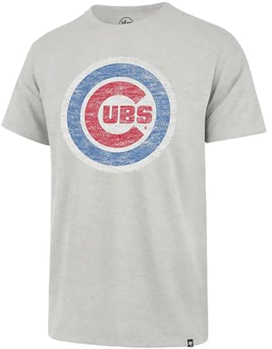 47 MLB Men's Gray Team Distressed Imprint Match Baseball Primary Logo Wordmark T-Shirt - Chicago Cubs Gray, Large