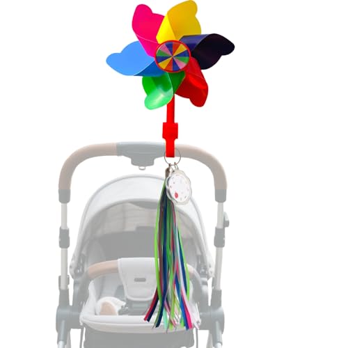 Stroller Identification Hanger with Rotating Pinwheel, Vibrant Ribbons & Custom Name Plate | Quickly Locate Your Stroller in Crowded Parks, Airports | Easy Clip-On Design