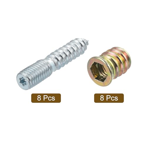 Image of uxcell M10x50mm Hanger Bolts, 8pcs 30mm Wood Dowel Screw Self-Tapping Screw with 8pcs M10x20mm Threaded Insert Nuts Interface Hex Socket Drive, for Joint Furniture Legs