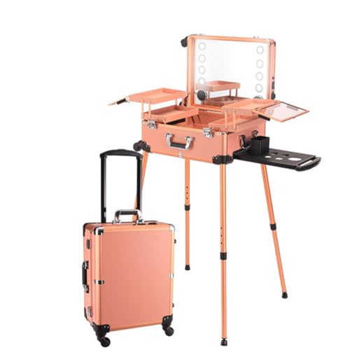 Lapakey プロ用メイクボックス 22インチ 持ち運び 収納スーツケース 鏡付き ledライト付き おしゃれ 大容量 仕切り メイク用キャリーケース ドレッサー 化粧品収納オーガナイザ キャスター付き 多機能 仕切り 美容師 化粧 美容院 (B)