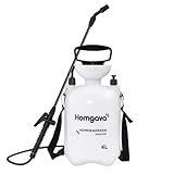 Homgava 1 Gallon/4L Pump Sprayer, Pressurized Water Spray Bottle with 2 Nozzles, Adjustable Shoulder Strap & Safety Valve, Lawn and Garden Sprayer for Watering, Fertilizing, Cleaning