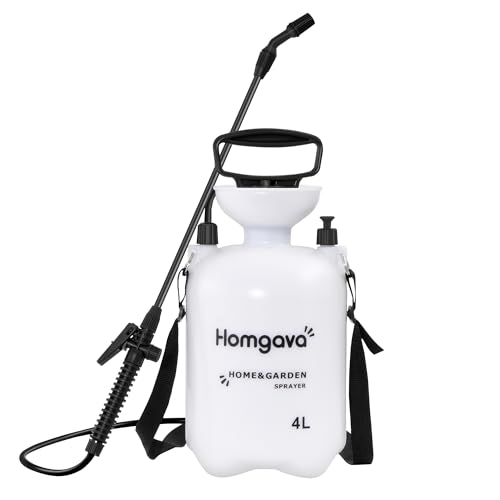 Homgava 1 Gallon/4L Pump Sprayer, Pressurized Water Spray Bottle with 2 Nozzles, Adjustable Shoulder Strap & Safety Valve, Lawn and Garden Sprayer for Watering, Fertilizing, Cleaning