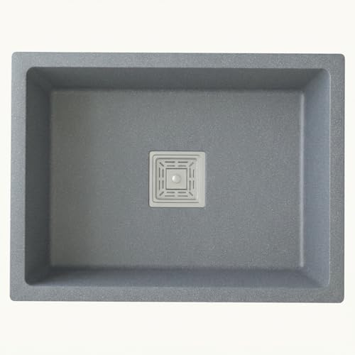 Image of Gloxy Granite Quartz Kitchen Sink 21x18x9 Inch - Premium Black Matte FInish Quartz Single Bowl Sink For Kitchen With Coupling Hose Pipe and Drainer Basket - Undermount /Topmount - 3 Years Warranty