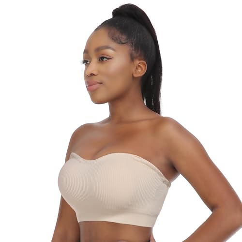 Image of Zimcti Strapless Bras for Women-Non Slip Silicone Grip Bandeau, Wirefree Seamless Tube Top, Removable Pads, Clear Strap