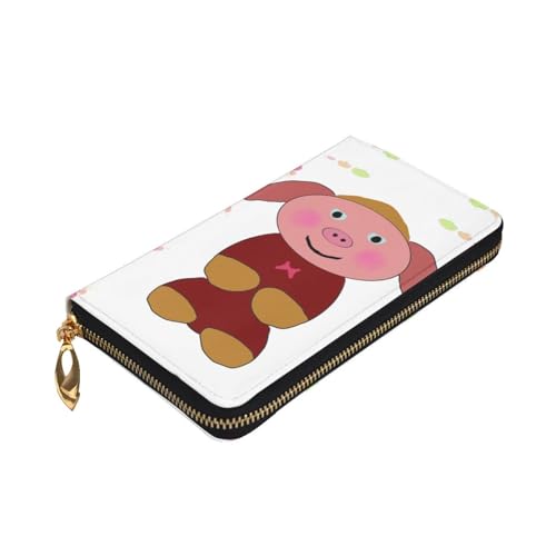 Happy Cartoon Pig Prints Leather Long Clutch Wallet for Fashionable Girls and Women - Durable, Stylish, and Functional, Black, One Size3