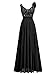 Miusol Women's Vintage V-Neck Sleeveless Sequined Split Formal Evening Maxi Dress (Small, Black)