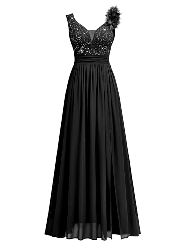 Image of Miusol Women's Vintage V-Neck Sequined Split Formal Evening Maxi Dress