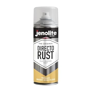 JENOLITE Directorust Metallic Gloss Spray Paint | BRIGHT GOLD | 400ml | Multi-Surface Bright Gold Spray Paint for Metal, Wood, Plastic | All-In-OnePrimer, Undercoat and Topcoat | Interior & Exterior