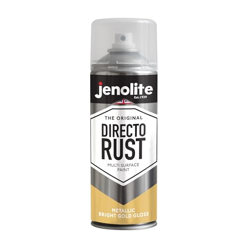 JENOLITE Directorust Metallic Gloss Spray Paint | BRIGHT GOLD | 400ml | Multi-Surface Bright Gold Spray Paint for Metal Wood Plastic | All-In-OnePrimer Undercoat and Topcoat | Interior & Exterior