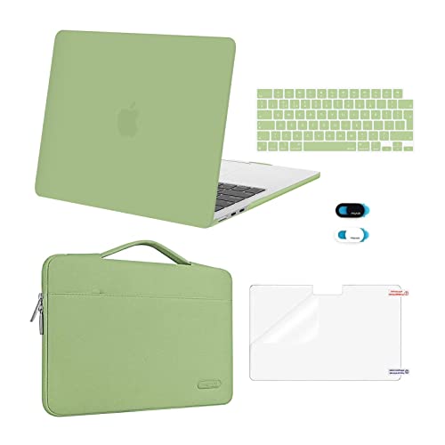 MOSISO Custodia Compatibile con MacBook Air 13 Cover M5 M4 M3 M2 2026 2025-2022 A3449 A3240 A3113 A2681,Case per MacBook Air 13,6'' &Sleeve Borsa&Copritastiera&Copri Webcam&Pellicola, Verde Avocado