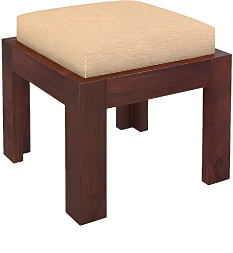 Image of Loonart Solid Sheesham Wood Coffee Table with Four Cushioned Stools | Idel for Living Room | Cafe| Restaurant | Space Saving Indoor Table Set | Finish Color - Walnut Finish | Beige Cushion |