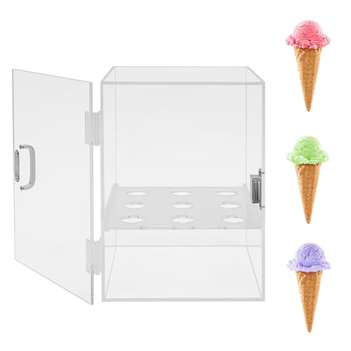 Eistüten-Vitrine mit 9 Löchern, transparent, geschlossener Eistüten-Spenderschrank aus Acryl mit abnehmbarer Trennwand, Ständer für Frühlingsrollen auf der Arbeitsplatte für Dessertläden