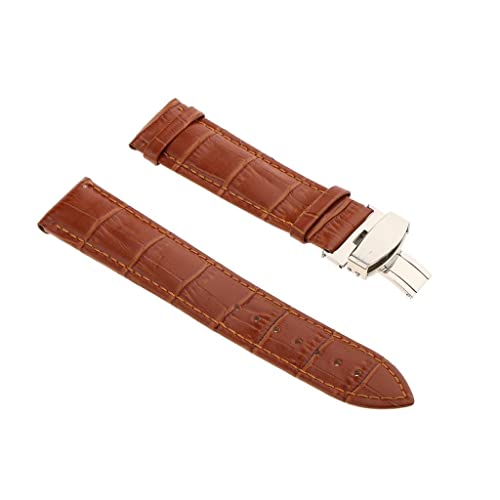 Siepificius Pulseira de relógio de couro com fecho de borboleta, cor café, 18 mm, Castanho 22 mm