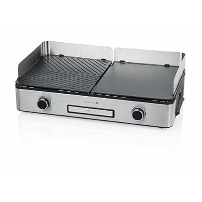 Tarrington House Elektrischer Tischgrill 2000-2400W, Antihaftplatten, Abnehmbarer Ölbehälter, Edelstahlgehäuse, mit rutschfesten Füßen