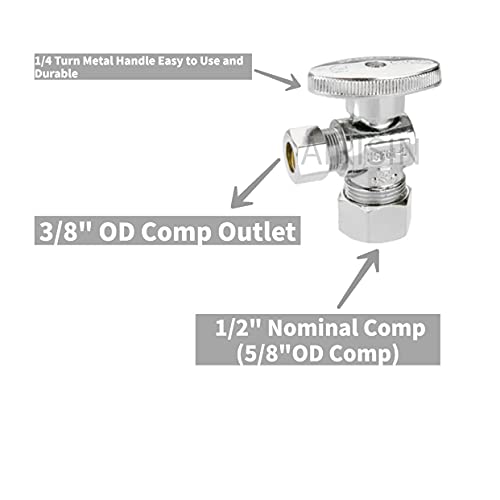 image for AIRISIN 1/4 Quarter Turn Brass Angle Stop Valve 1/2