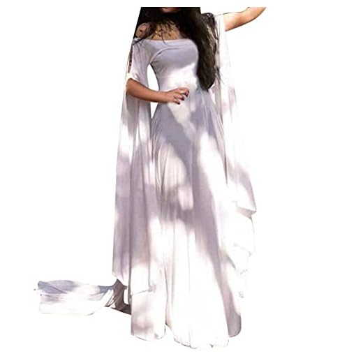 poliy Kvinnor retro cosplay vintage party klubb elegant klänning maxiklänning långärmad rund hals bälte damer klänning halloween damer lång klänning, Vit, 3XL