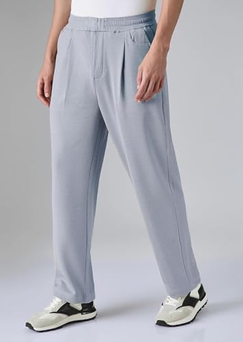 Image of KOTTY Men's Relaxed Fit Pleated Trousers|Casual Elastic Waist Straight Leg Pants with Pockets|Stylish Casual Wear