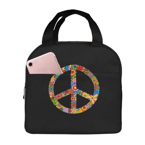 ASDCTYTKO PEACE LOVE Bolsa térmica aislante de los años 60 y 70 para mujeres Refrigerador térmico portátil Fiambrera aislante Picnic Bolsas de comida para viajes Regalo de festival