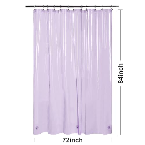 Image of Barossa Design Extra Long Shower Curtain Liner with 3 Magnets - 72 inch x 84 inch XL, Waterproof PEVA Lightweight Shower Liner for Bathroom, PVC Free, Metal Grommets - Clear Lavender, 72x84