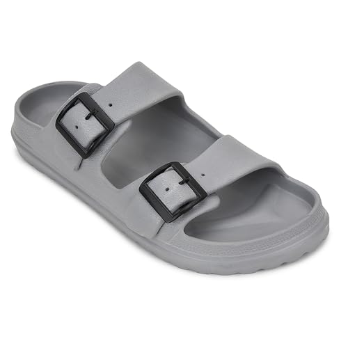 Image of Liberty A-HA COMMIT Slippers for Men - Black, Light Grey & Olive Green | Casual Slip-on Flats /Slippers Footwear - Buckle Closure | Casual Outdoor Chappal, Monsoon, Rainy Season Footwear for Man