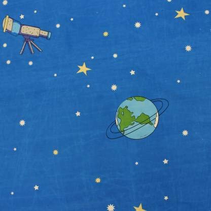 Image of Cotton Printed Bedsheet for Kids | King /Double Size Bed Bedsheet with 2 Pillow Cover | 200TC Elastic Fitted Bedsheet for Kids Room (72 inchx78 inch Upto 6 Inches,Blue, Astronaut)