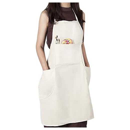 Delantal lienzo Conda para la pintura de adultos ropa 3 bolsillos, Natural 31 cm, de 27 pulgadas