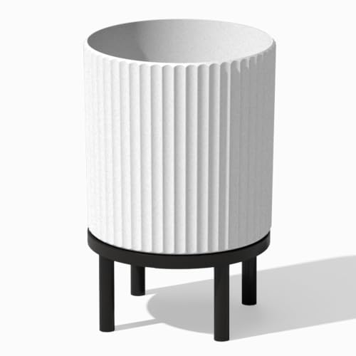 Image of Veradek Demi Series Round Planter w / Stand for Porch /Patio | Durable Plastic-Concrete & Wooden Stand | Modern Decor for Tall Plants, Flowers