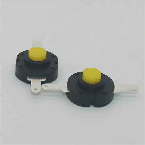 Interruptor de linterna de boton amarillo ON OFF 13x14mm de pie plano AC250V 1.5A 2