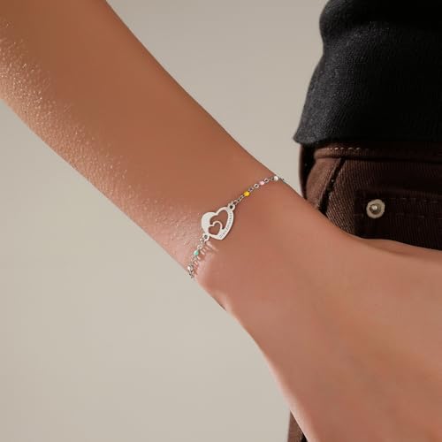 Image of DS Mother Daughter Bracelets Set,18K Gold Plated Stainless Steel Heart Jewelry for Women Girls,Mothers Day Gifts for Mom /Daughter,Adjustable Matching Bracelets for Mommy and Me gift box packaging