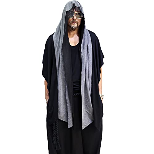 Longline Cloak Hood Mens Sleeveless Mesh Cut Off Open Vest Layering Cardigan Streetwear Black 5