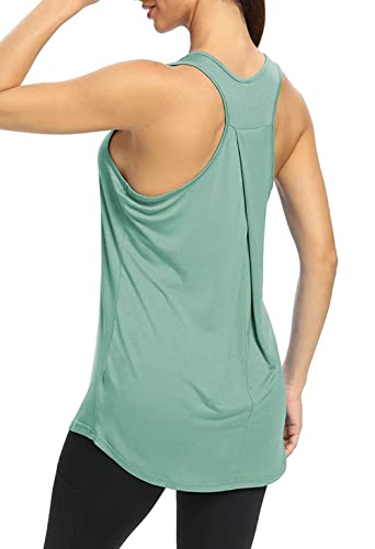 Bestisun Womens Yoga Shirts Workout Tank Tops Long Workout Shirts Loose Tunic Workout Tops Athletic Wear Muscle Tank Exercise Gym Clothes Gray Green Xl #TOP4