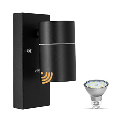 Unikcst Dawn to Dusk Outside Wall Lights Mains Powered IP44 Black Outdoor Wall Sconce with Photocell Sensor for Front Door Porch - Incl. 1X 5W GU10 LED Cool White Bulb Cover