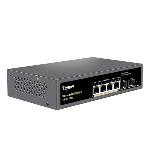 Image of 6 Port Unmanaged 2.5G PoE Switch with 4 x 2.5G PoE+ Ports @75W, 2 x 10G SFP+, IEEE802.3af /at Compliant, Ports Speed Auto-Negotiation, One-Key VLAN, Plug & Play, Fanless Metal Design