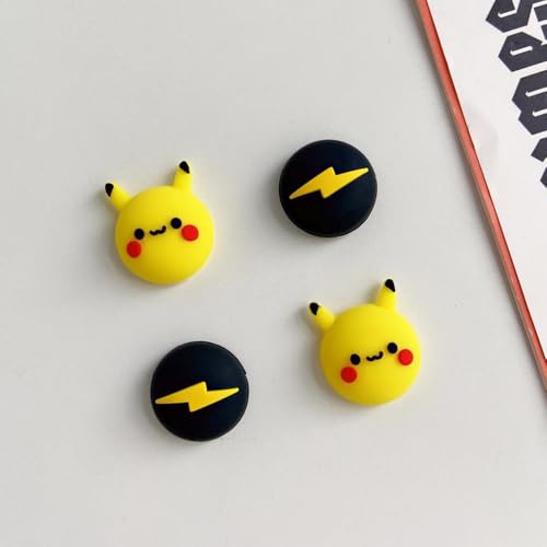 Image of PERFECTSIGHT Cute Thumb Grip Caps for Switch 2, PS5 PS4 Xbox Series X /S Xbox One Switch PRO Controller Steam Deck, 4PCS Soft Rubber 3D Thumbsticks Button Joystick Cover Set, Yellow Pika