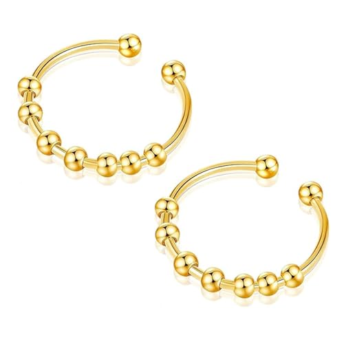 YOGAZEN 2 Stück Anxiety Ring Gold, Anti Stress, Shade Anxiety Ring, Edelstahl Angst, Stressring Ringe, für Panikattacken Daumenring,Finger Stimmungsring, Frauen (Gold)