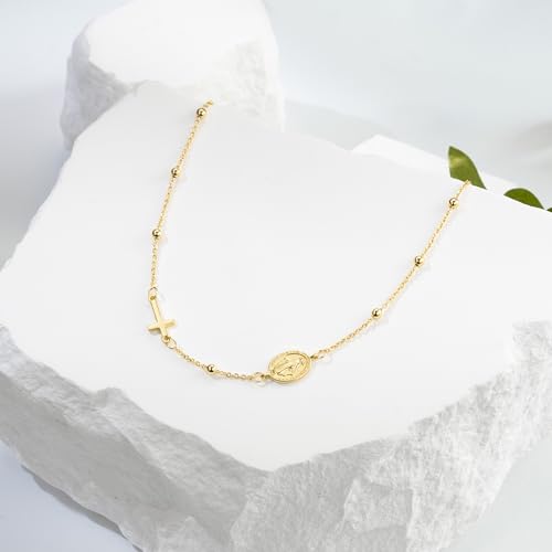 14K Gold Anklets for Women Gold Ankle Bracelets for Women Cross Anklets for Womens with Cross and Jesus Medallion4