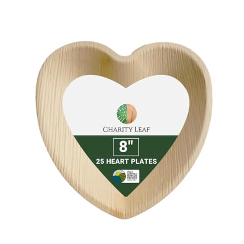 Charity Leaf Platos desechables de hoja de palma de 8 pulgadas (25 piezas) platos de bambú para servir, tablas desechables, vajilla ecológica para bodas, catering, eventos